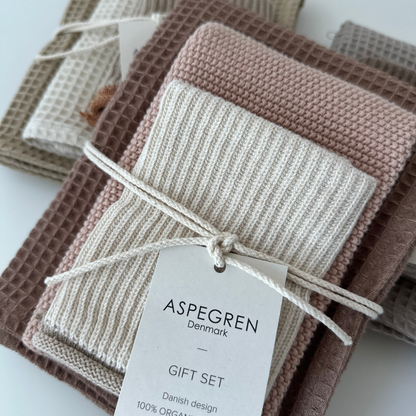 Presentset i 100% ekologisk bomull, set med 3 delar - Mocha Mousse