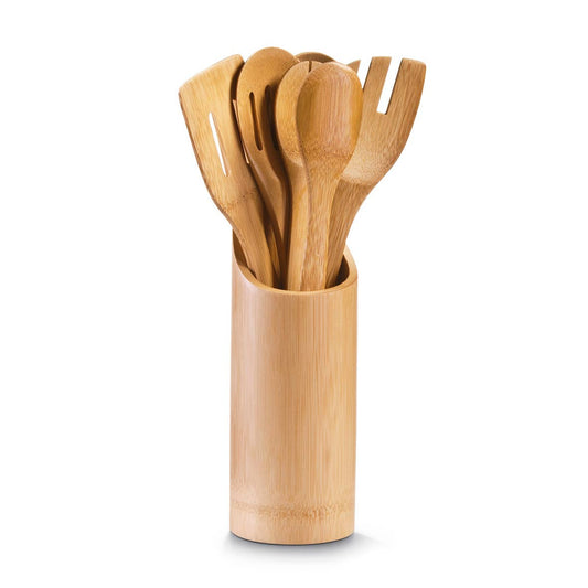 Köksredskapshållare med verktyg, 7 delar i bambu