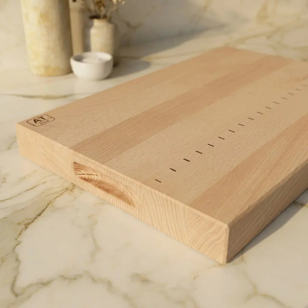 Skärbräda i bokträ 45x30x4 cm | Stor köksbräda med inristat mått