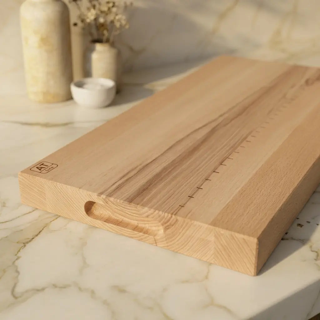 Skärbräda i bokträ 60x30x4 cm | Stor köksbräda med inristat mått